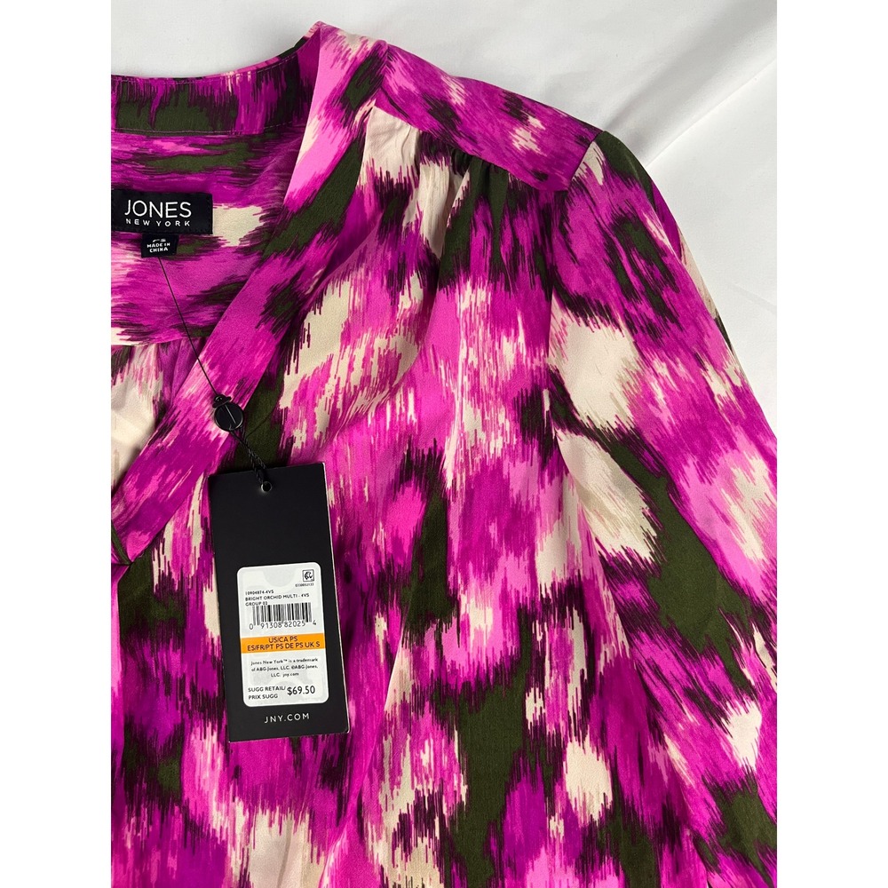 Jones‎ New York PS Pink Abstract Print 3/4 Sleeve Blouse Top